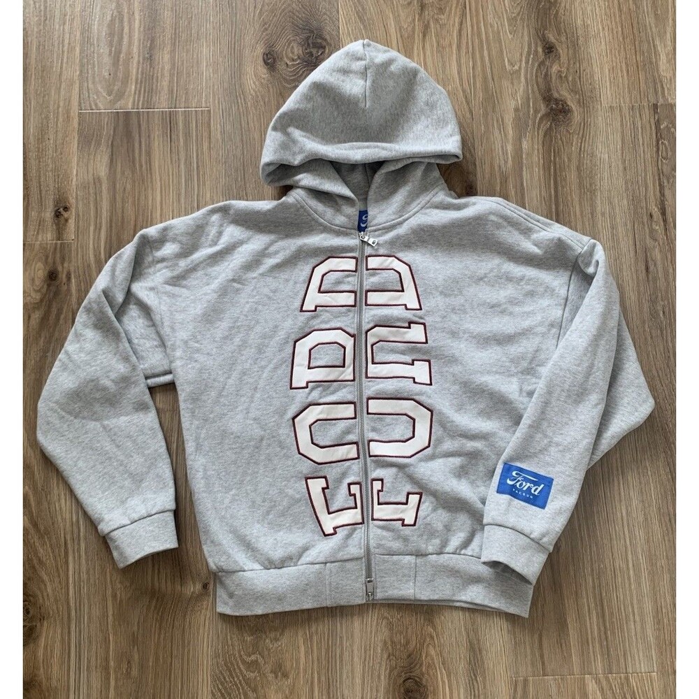 Ford x PacSun Embroidered Varsity Zip Hoodie Size S Light Gray